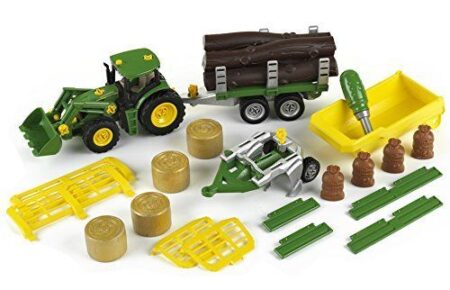 Statybos rinkinys KLEIN John Deere traktorius su priekaba ir priedais