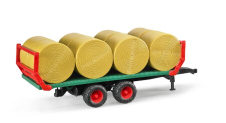 BRUDER žaislinė šieno rulonų  transportavimo priekaba su priedais, 02220