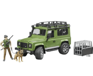 BRUDER Land Rover Defender džipas su miško sargu ir šunimi, 02587